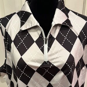 Black and White Argyle Sleeveless Golf Top